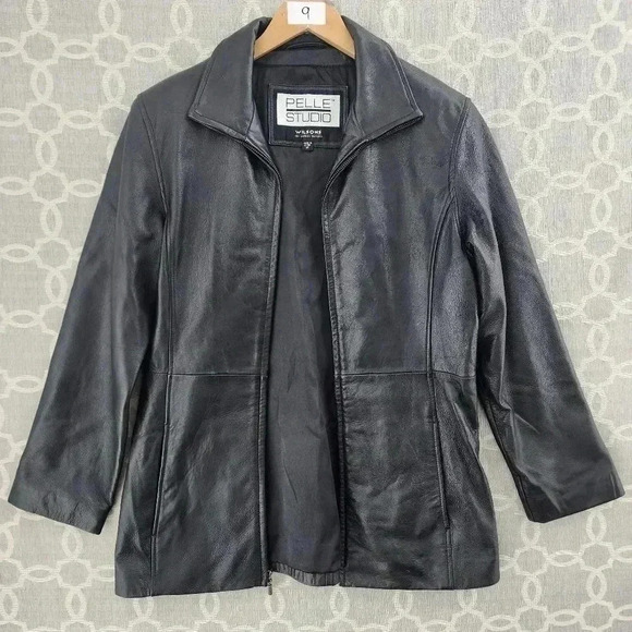 Vintage Pelle Studio Wilsons Leather Full Zip Black Leather Jacket Women's M - Picture 2 of 11